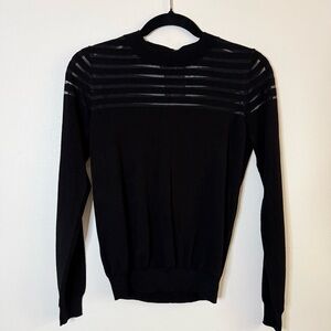 Mango MNG Basics Sheer Stripe Knit Sweater XS NWT Black